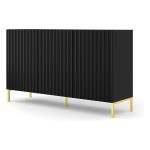 Chest of drawers WAVE 150 cm, 3 doors, black mat, gold legs