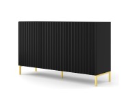 Chest of drawers WAVE 150 cm, 3 doors, black mat, gold legs Chest of drawers WAVE 150 cm, 3 doors, black mat, gold legs