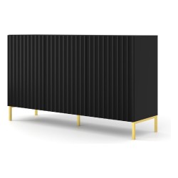 Chest of drawers WAVE 150 cm, 3 doors, black mat, gold legs