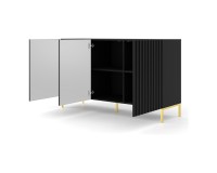 Chest of drawers WAVE 150 cm, 3 doors, black mat, gold legs Chest of drawers WAVE 150 cm, 3 doors, black mat, gold legs