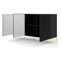 Chest of drawers WAVE 150 cm, 3 doors, black mat, gold legs Chest of drawers WAVE 150 cm, 3 doors, black mat, gold legs