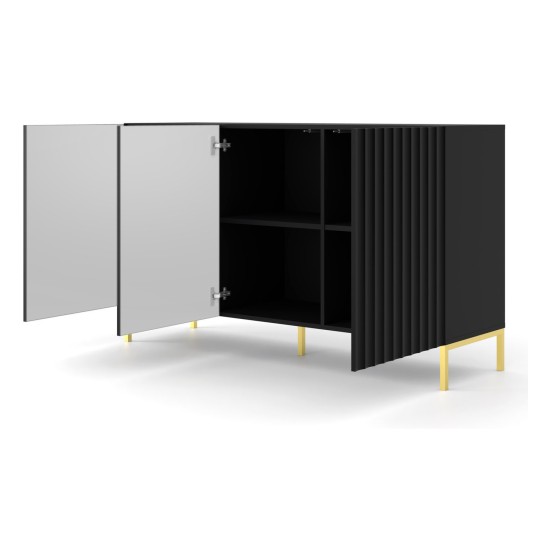 Chest of drawers WAVE 150 cm, 3 doors, black mat, gold legs Chest of drawers WAVE 150 cm, 3 doors, black mat, gold legs