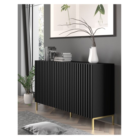 Комод WAVE 150 см, 3 двери, чёрный матовый, золотые ножки Комод WAVE 150 см, 3 двери, чёрный матовый, золотые ножки