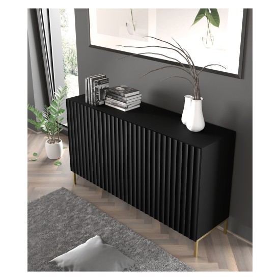 Комод WAVE 150 см, 3 двери, чёрный матовый, золотые ножки Комод WAVE 150 см, 3 двери, чёрный матовый, золотые ножки