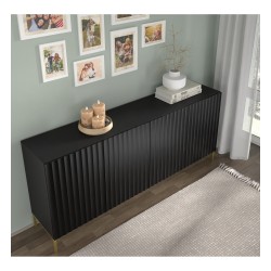 Chest of drawers WAVE 200 cm, 4 doors, black mat, gold legs Chest of drawers WAVE 200 cm, 4 doors, black mat, gold legs