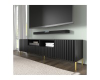 TV unit WAVE 200 cm, 2 doors and 2 drawers, black mat, gold legs TV unit WAVE 200 cm, 2 doors and 2 drawers, black mat, gold legs