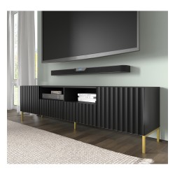TV unit WAVE 200 cm, 2 doors and 2 drawers, black mat, gold legs TV unit WAVE 200 cm, 2 doors and 2 drawers, black mat, gold legs