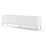 Тумба ТВ RAVENNA C 200 см, 4 двери, белый матовый с фасадом белым глянцем, золотые ножки