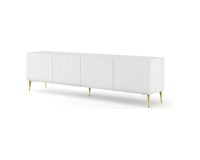 Тумба ТВ RAVENNA C 200 см, 4 двери, белый матовый с фасадом белым глянцем, золотые ножки