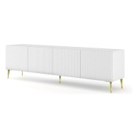 Тумба ТВ RAVENNA C 200 см, 4 двери, белый матовый с фасадом белым глянцем, золотые ножки