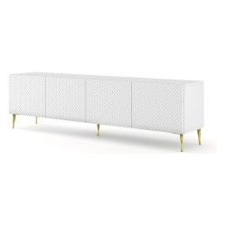 Тумба ТВ RAVENNA C 200 см, 4 двери, белый матовый с фасадом белым глянцем, золотые ножки