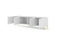 Тумба ТВ RAVENNA C 200 см, 4 двери, белый матовый с фасадом белым глянцем, золотые ножки