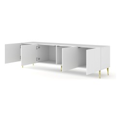 Тумба ТВ RAVENNA C 200 см, 4 двери, белый матовый с фасадом белым глянцем, золотые ножки