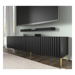 TV unit WAVE 200 cm, 4 doors, black mat, gold legs TV unit WAVE 200 cm, 4 doors, black mat, gold legs