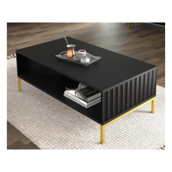 Coffee table WAVE 90 cm, black mat, black legs Coffee table WAVE 90 cm, black mat, black legs