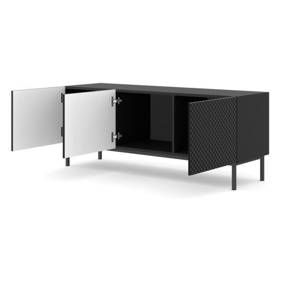 Тумба ТВ RAVENNA C 150 см, 3 двери, чёрный матовый с фасадом чёрным глянцем, чёрная рама Тумба ТВ RAVENNA C 150 см, 3 двери, чёрный матовый с фасадом чёрным глянцем, чёрная рама
