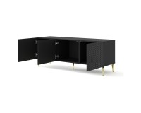 TV unit RAVENNA C 150 cm, 3 doors, black mat with black gloss front, gold legs