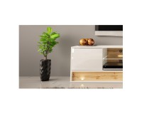 TV unit VISIONARY 180 cm, white mat with white gloss front, wotan oak back panel TV unit VISIONARY 180 cm, white mat with white gloss front, wotan oak back panel