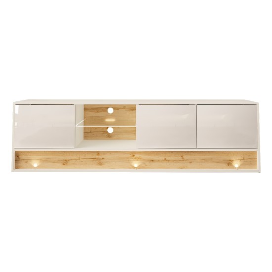 TV unit VISIONARY 180 cm, white mat with white gloss front, wotan oak back panel TV unit VISIONARY 180 cm, white mat with white gloss front, wotan oak back panel