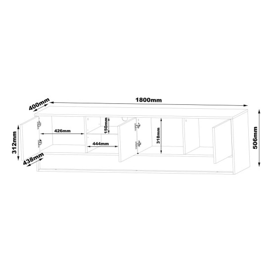 TV unit VISIONARY 180 cm, white mat with white gloss front, wotan oak back panel TV unit VISIONARY 180 cm, white mat with white gloss front, wotan oak back panel