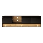 TV unit VISIONARY 180 cm, black mat with black gloss front, wotan oak back panel
