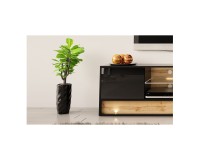TV unit VISIONARY 180 cm, black mat with black gloss front, wotan oak back panel TV unit VISIONARY 180 cm, black mat with black gloss front, wotan oak back panel