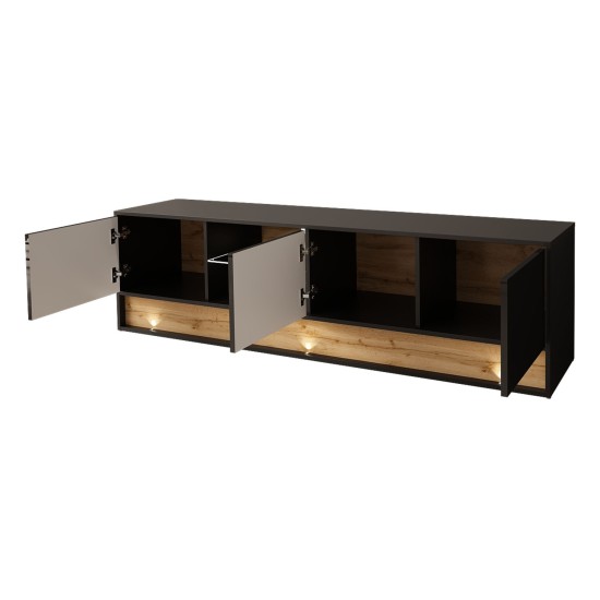TV unit VISIONARY 180 cm, black mat with black gloss front, wotan oak back panel TV unit VISIONARY 180 cm, black mat with black gloss front, wotan oak back panel