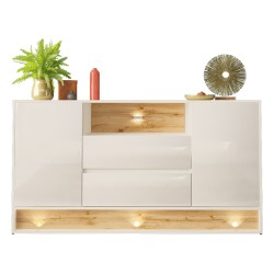 Chest of drawers VISIONARY 160 cm, white mat with white gloss front, wotan oak back panel