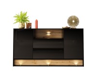 Chest of drawers VISIONARY 160 cm, black gloss, wotan oak back panel Chest of drawers VISIONARY 160 cm, black gloss, wotan oak back panel
