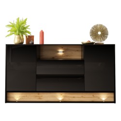 Chest of drawers VISIONARY 160 cm, black gloss, wotan oak back panel