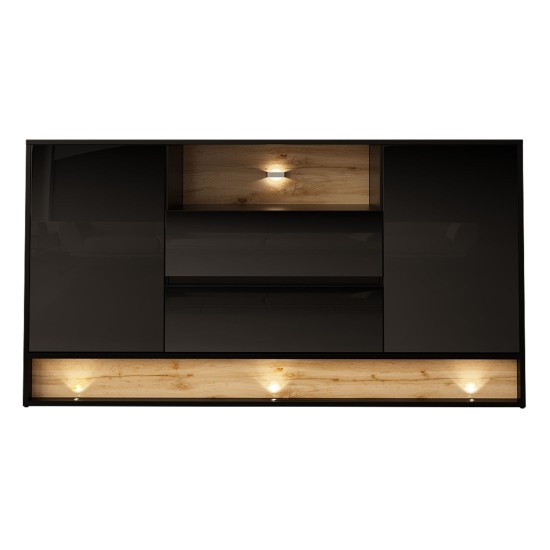 Chest of drawers VISIONARY 160 cm, black gloss, wotan oak back panel Chest of drawers VISIONARY 160 cm, black gloss, wotan oak back panel