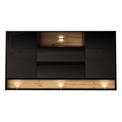 Chest of drawers VISIONARY 160 cm, black gloss, wotan oak back panel Chest of drawers VISIONARY 160 cm, black gloss, wotan oak back panel