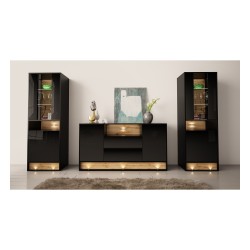 ויטרינה VISIONARY 60, שחור מבריק, גב אלון ווטן ויטרינה VISIONARY 60, שחור מבריק, גב אלון ווטן