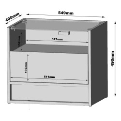 Bedside table VISIONARY 55 cm, white mat with white gloss front, wotan oak back panel
