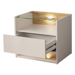 שידת לילה VISIONARY 55, לבן מט עם חזית לבן מבריק, גב אלון ווטן שידת לילה VISIONARY 55, לבן מט עם חזית לבן מבריק, גב אלון ווטן