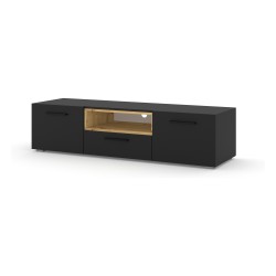 TV unit ANETTE 151 cm, black mat with artisan oak