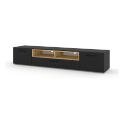 TV unit ANETTE 198 cm, black mat with artisan oak
