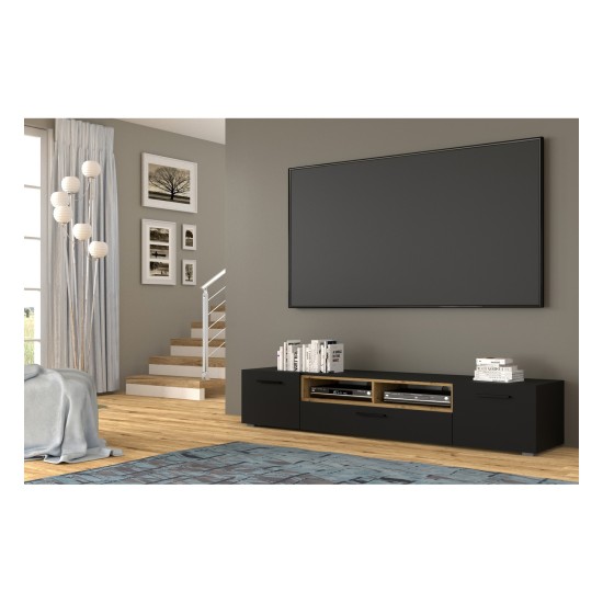 TV unit ANETTE 198 cm, black mat with artisan oak TV unit ANETTE 198 cm, black mat with artisan oak