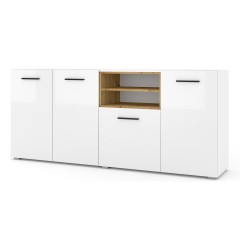 Chest of drawers ANETTE C 198 cm, white mat with white gloss front
