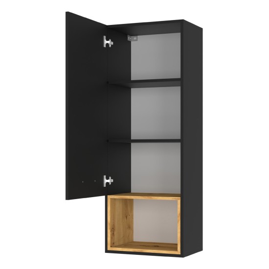 Wall cabinet ANETTE G 47 cm, black mat with artisan oak