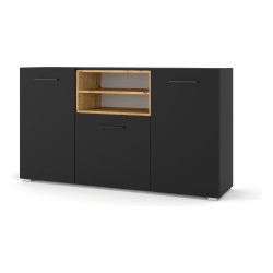 Chest of drawers ANETTE L 151 cm, black mat with artisan oak