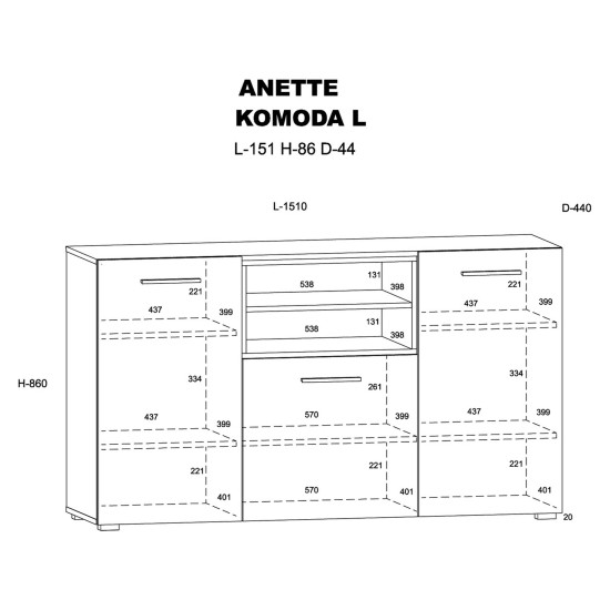 Комод ANETTE L 151 см, чёрный матовый с дубом артисан