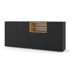 Chest of drawers ANETTE C 198 cm, black mat with artisan oak