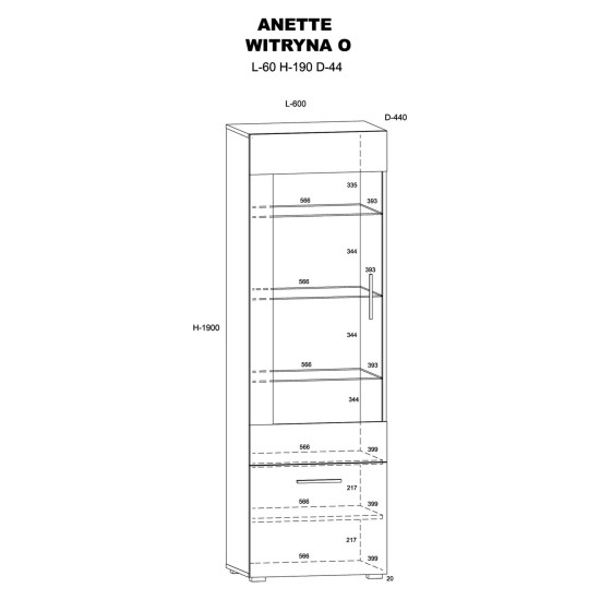 Комод ANETTE O 60 см, чёрный матовый с дубом артисан