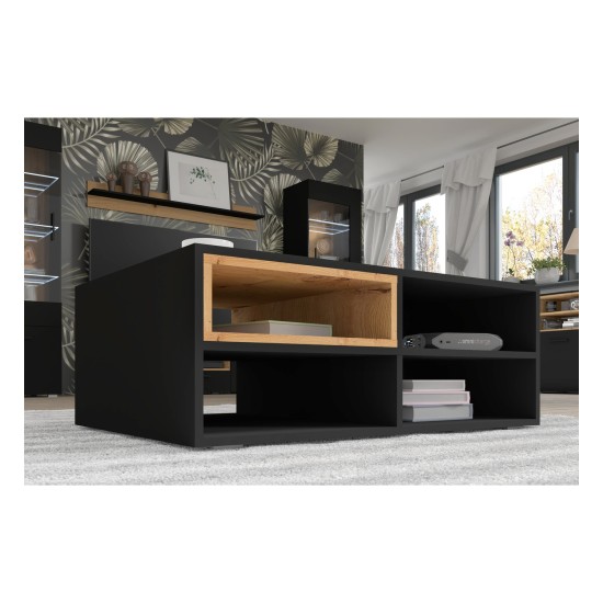 Wall shelf ANETTE A 115 cm, black mat with artisan oak