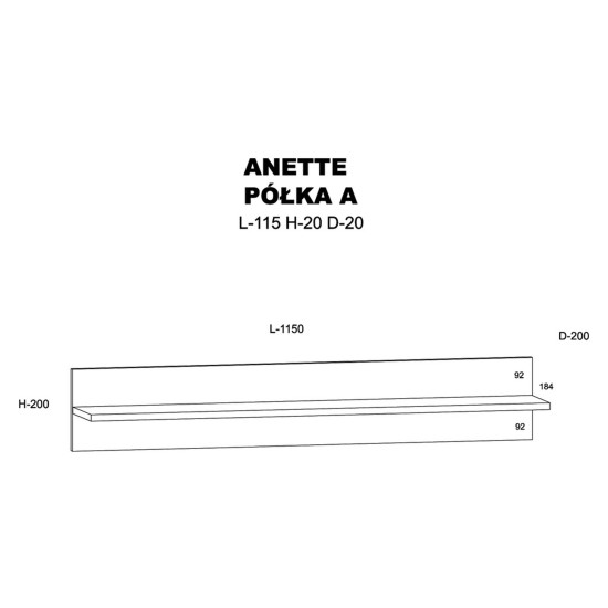 מדף קיר ANETTE A 115, שחור מט עם אלון ארטיסן