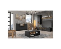 Wall shelf ANETTE B 151 cm, black mat with artisan oak