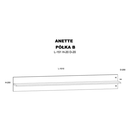 Wall shelf ANETTE B 151 cm, black mat with artisan oak