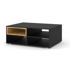 Coffee table ANETTE M 94 cm, black mat with artisan oak