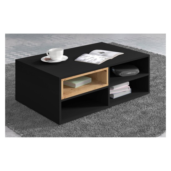 Coffee table ANETTE M 94 cm, black mat with artisan oak